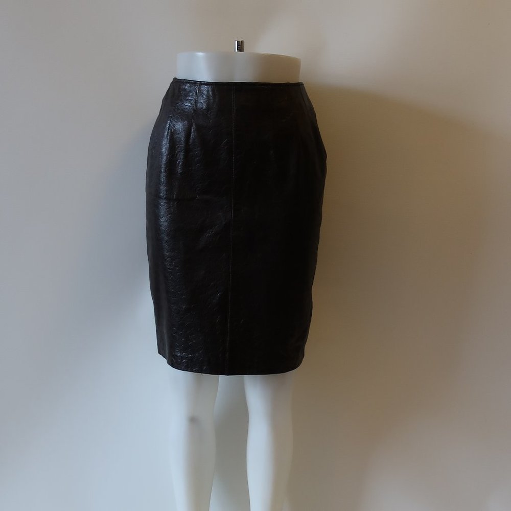 MAXIMA BROWN EMBOSSED LEATHER PENCIL SKIRT 4 *